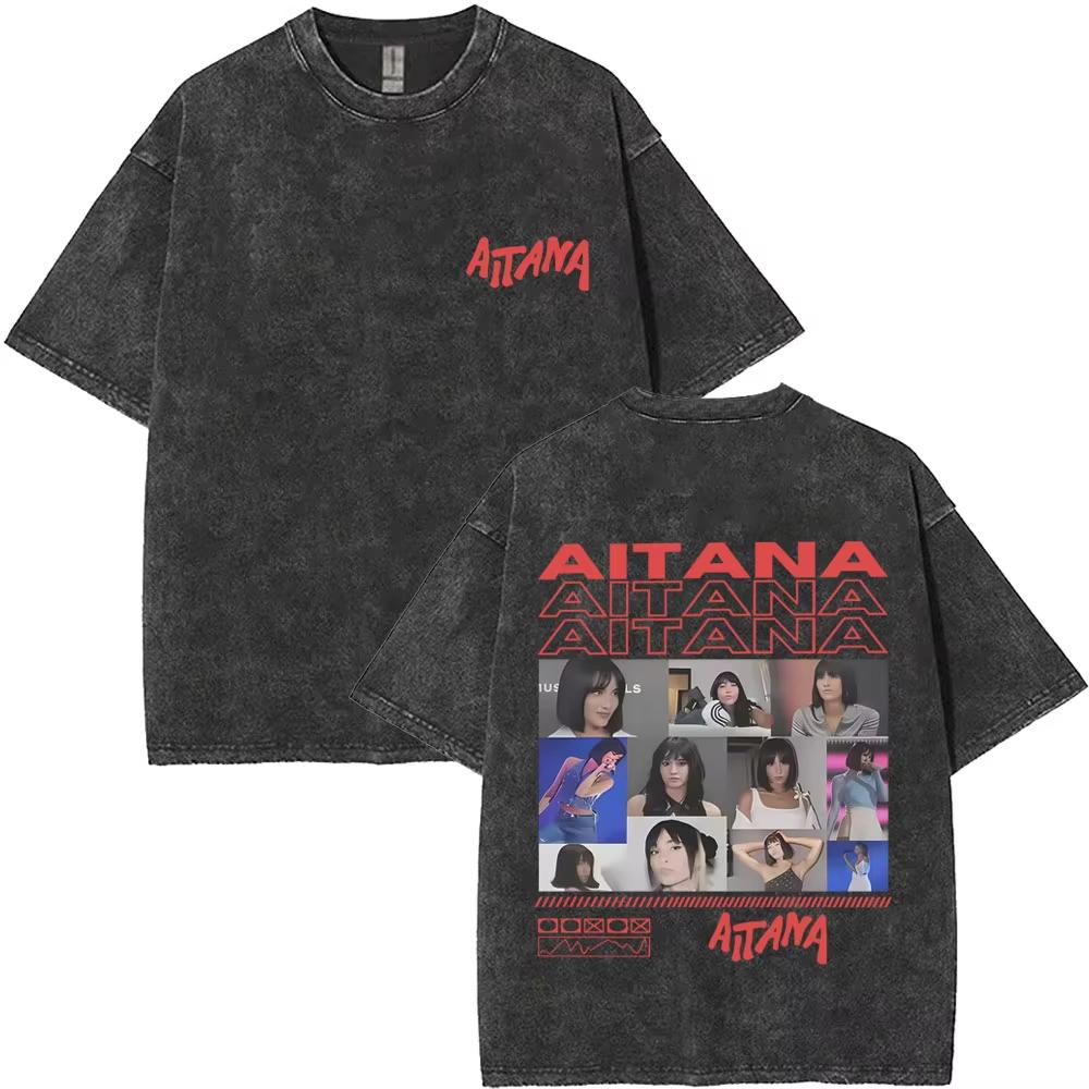 I Love Aitana CUARTO AZUL Washed Vintage Tshirt Men Women Fashion Pop Music TShirts Unisex Casual Oversized Short Sleeve Tshirt