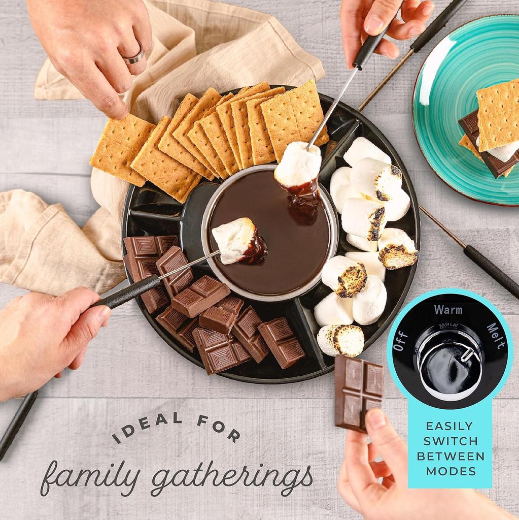 Электрический набор для фондю - Набор для шоколадного фондю - Регулировка температуры, съемные подносы, подарочный набор и идея для свидания
