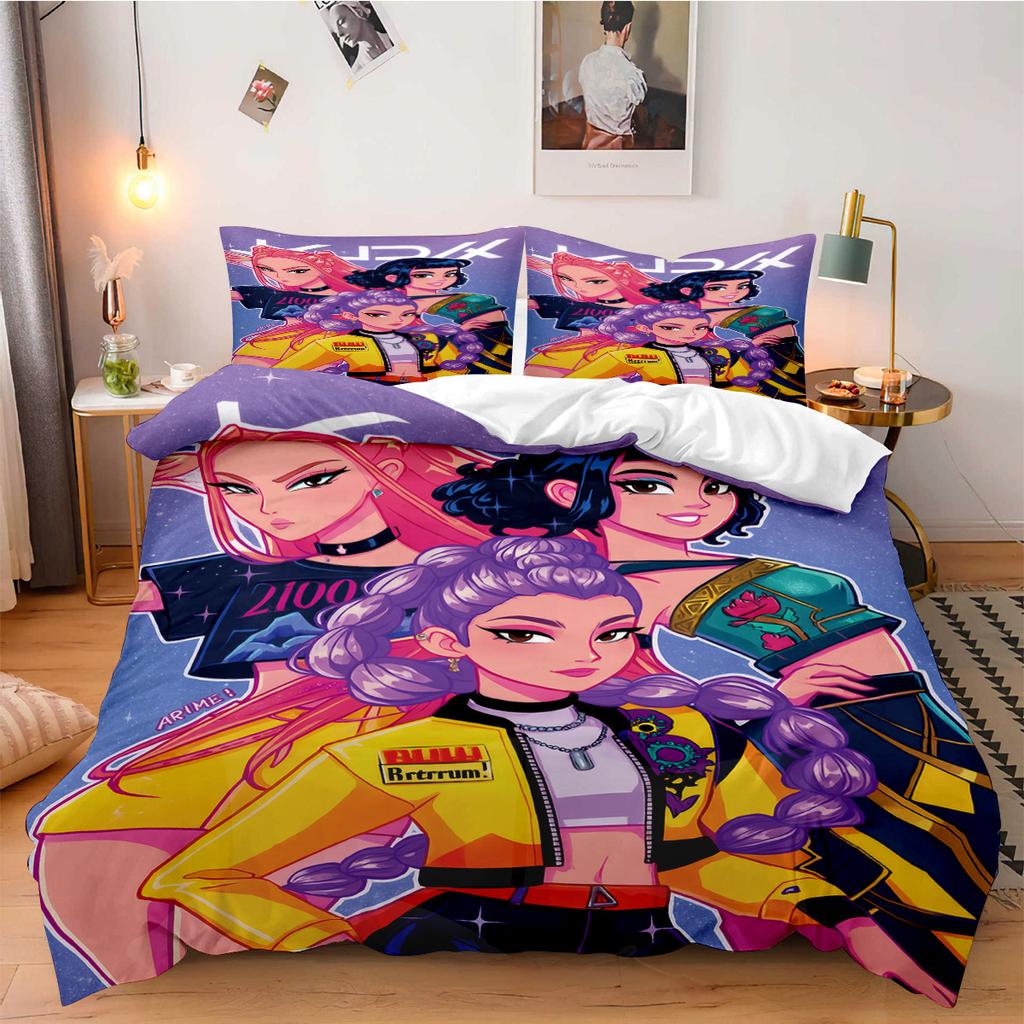 Постельное белье K-Pop Demon Hunters для фанатов, детей, машинная стирка, прочное, размеры кинг, квин, твин для K-pop девушек, домашний декор для спальни