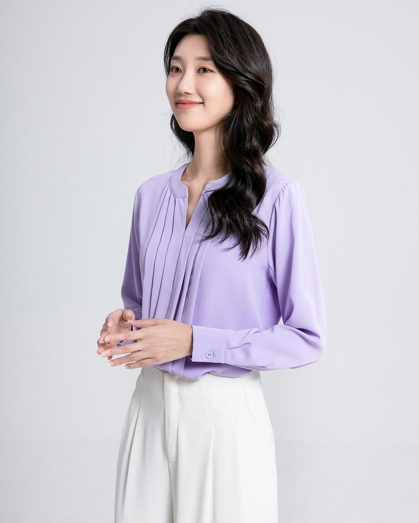 SPRING SEAON Long Sleeve Chiffon Blouse with Tucked Loose Plus Sizes Suitable for Size L Women's V-Neck Detail, Fit, Available, Suits, Office,