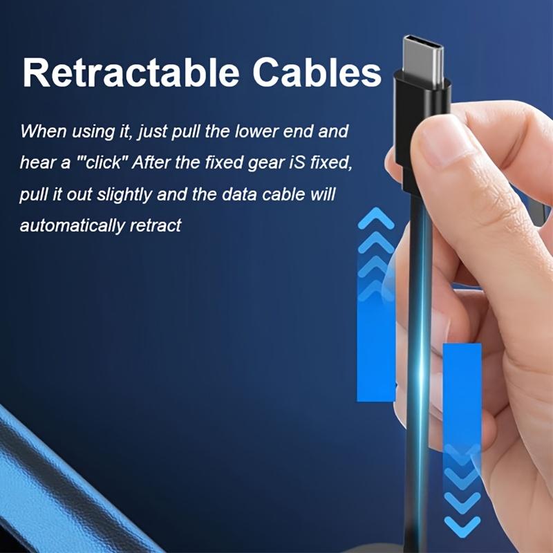 PD30W Fast Charging Car Charger with Retractable Cable, Dual Cigarette Lighter Ports and Real-Time LED Voltage Monitor for Cars and SUVs