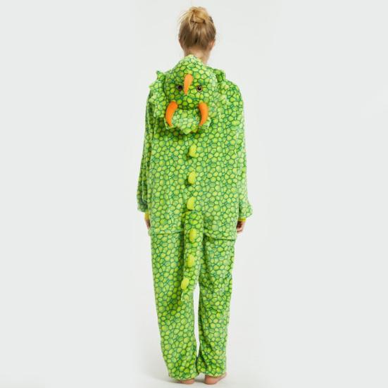 One-piece Cartoon Dinosuar Pajamas Cosplay Costume Halloween Parties Role-Playing Outfit Thick Flannel Sleepwear Winter Warmth Homewear Clothes