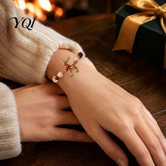 Casual Bracelet Christmas Bracelets for Women, Santa Claus Elk Snowman Tree Beaded Bracelet, Holiday Jewelry Gifts Stocking Stuffers, Party