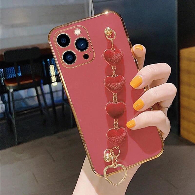 Плюшевый чехол-браслет с сердечком для Xiaomi Redmi Note 13 12Pro 12C 12S 11 11S 10S 9S 9A 9C 9T A1 A2, силиконовый чехол с цепным покрытием