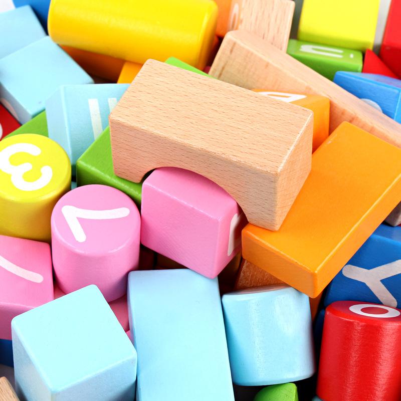 Детские 100 буковых деревянных цифровых строительных блоков с буквами алфавита, детские развивающие игрушки для раннего развития