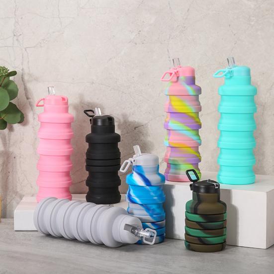 500ML Collapsible Silicone Water Bottle Leak Proof Twist Cap BPA Free Reusable Lightweight Foldable Sports Bottle for Hiking Travel