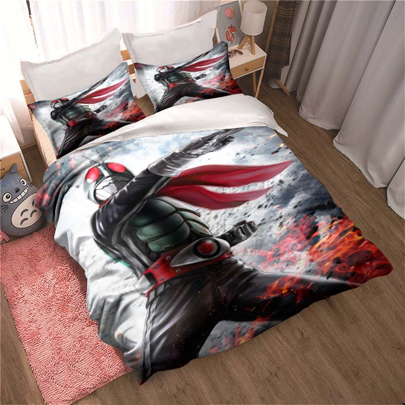 Masked Rider themed bedding set with duvet cover and pillowcases – suitable for single, double, king, and queen beds. A festive