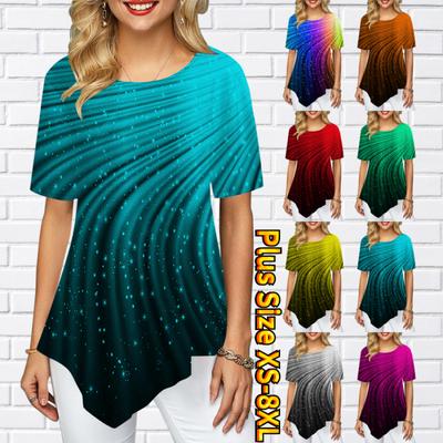 Женские модные роскошные заостренные юбки с круглым вырезом и 3D звездным небом, блестящие контрастные полосы, женские юбки с короткими рукавами, S-8XL