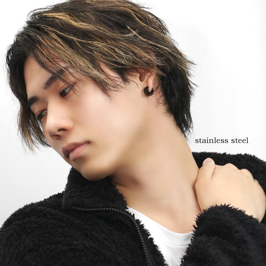 Gin no Wide Black Hoop Single Stainless Simple Black Ring Earring [Shinjuku Kura] Earring, Earring, Steel, Allergy-Friendly, Nickel-Free,