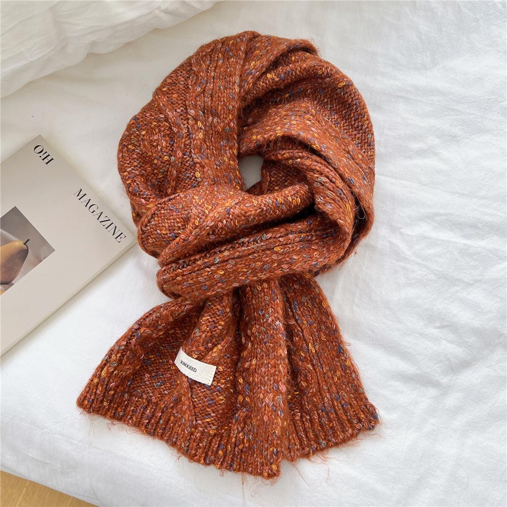 Flower Japanese Scarf Women'S Winter Warm Solid Color Wool Knitted Scarf Student Male Couple
