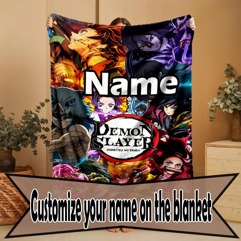 Custom Name Personalized Demon Slayer Print Blanket, Home Decor, Bedroom, Sofa, Camping, Couch, Gifts for Birthday Christmas