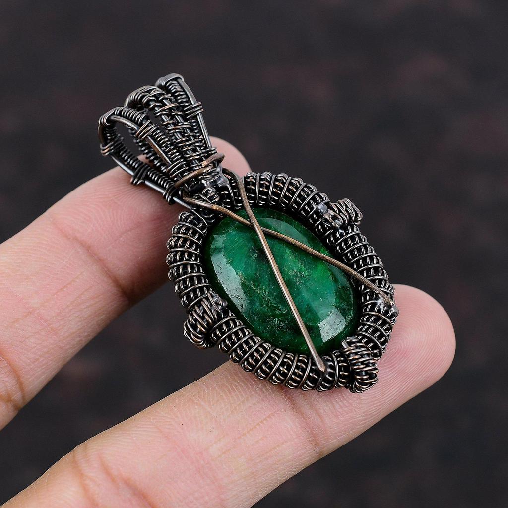 Faceted Zambian Emerald Pendant Copper Wire Wrapped Pendant Boho Pendant Handmade Wire Wrap Jewelry Gift For Mother Copper Gemstone Jewelry