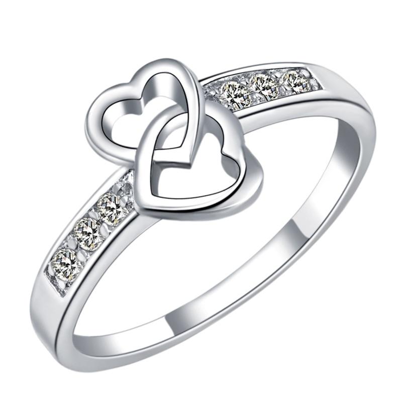 925 Sterling Silver Rings Beautiful Pretty Fashion Wedding Heart Party White Gold Color Cute Women Stone Crystal Luxury Jewelry