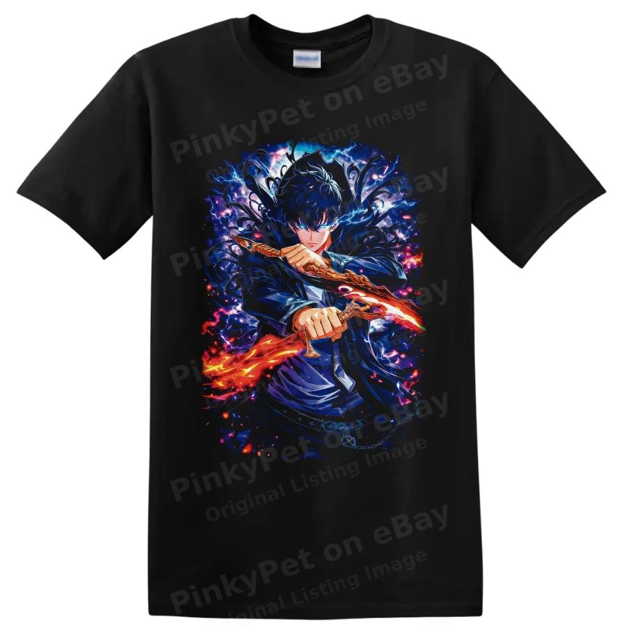 Sung Jin-Woo Solo Leveling Anime Warrior T Shirt w/ Shadow Sword Graphic Tee