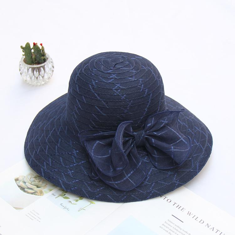 Summer thin sun hat breathable bow bucket hat basin hat women's elegant foldable sun hat