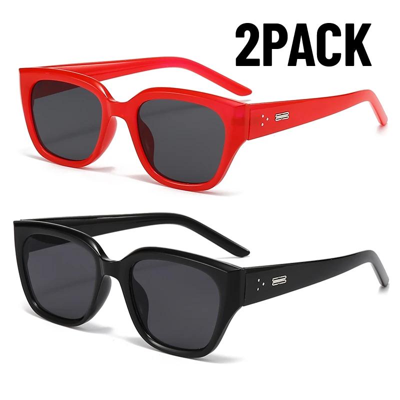 2PACK Korean Fashion Square Sunglasses UV400 Retro Trendy Street Photography Sunshade Mirrors for Women
