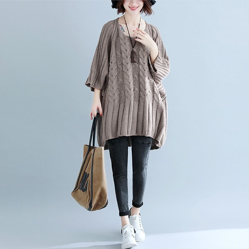Sweater for Women Oversize Autumn Winter Thickened Pullover Warm Knitted Striped Solid Color Stretchy Long Sleeve Jumper Tops