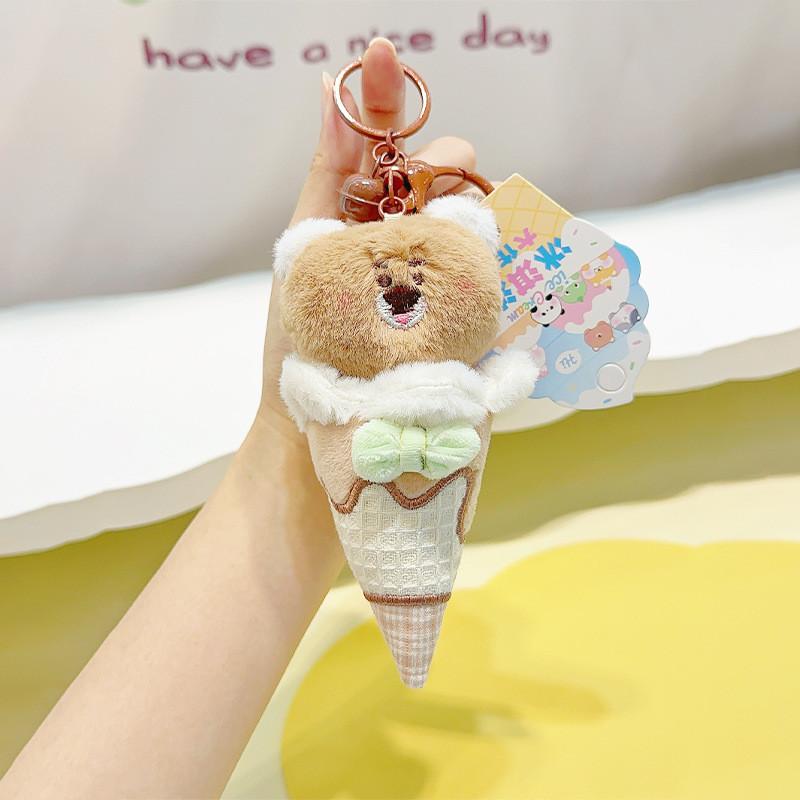Colorful Ice Animal Cream Plush Keychain Featuring Adorable Fox Rabbit Otter Cat Bear And