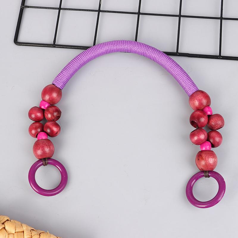 Women Wooden Bead Rope Bag Strap Wooden Handle Rope Beads Handbag Shoulder Belt Diy Replacement Bag Accessories