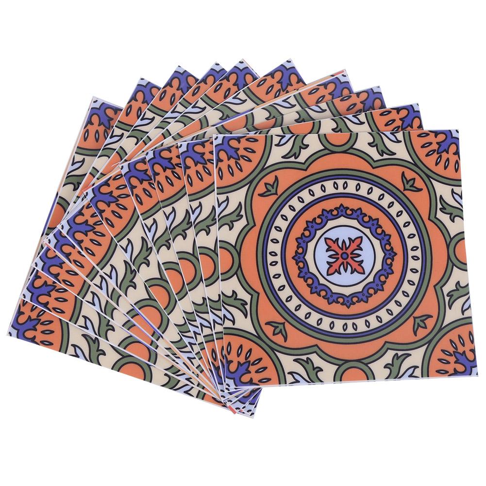 10Pcs Household Bohemian Style Waterproof Non Slip Tile Floor Wall Sticker Decoration 15x15cm(Type 1 )