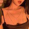 XIKH Rhinestones Tassel Sexy Beach Wedding Accessories Women Bra Cross Bikini Within Hollow Out Body Chain Fine Chest Chain Girl