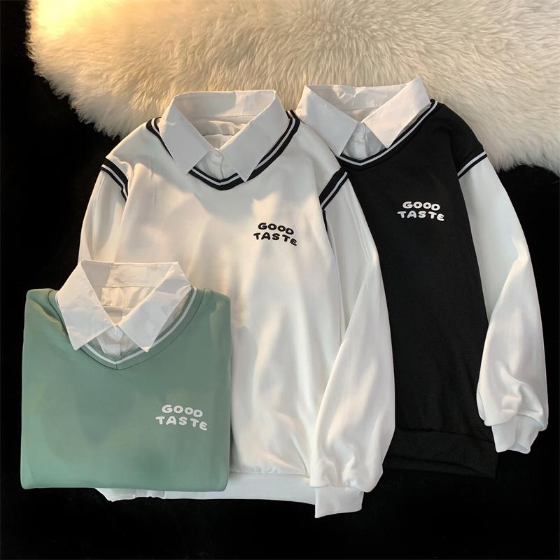 Harajuku лоскутные толстовки с буквенным принтом, женская одежда, осенне-зимняя флисовая толстовка в консервативном стиле, с длинным рукавом, черно-белая, зеленая, негабаритная толстовка