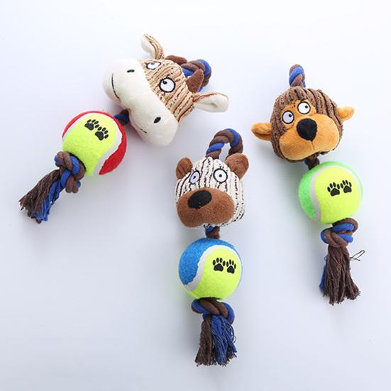 Плюшевая игрушка для собаки Пищащая голова животного Теннисный мяч Игрушка-грызун для собак Интерактивный узел из веревки Игрушка для прорезывания зубов для средних и крупных собак Перетягивание каната Чистка зубов