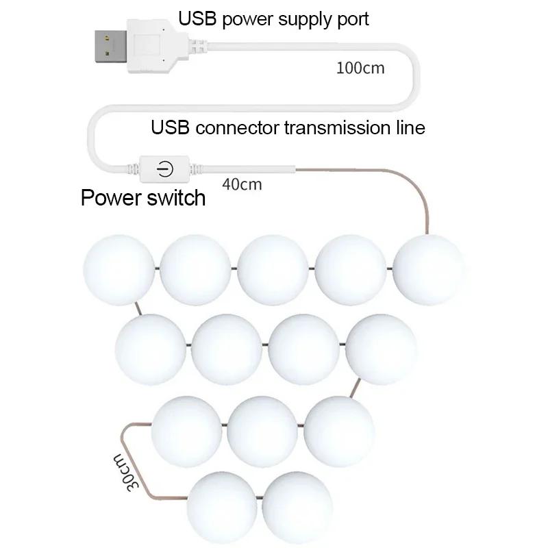10 LEDS Makeup Mirror Light Bulbs Vanity Lights USB Adhesive Bathroom Dressing Table Light Dimmable LED Vanity Mirror Light