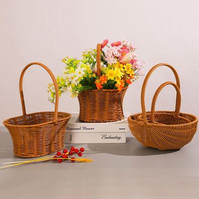 Креативная плетеная вручную корзина из имитации ротанга, коричневая подвесная корзина с ручкой, украшение для дома, корзина для овощей, фруктов, цветов
