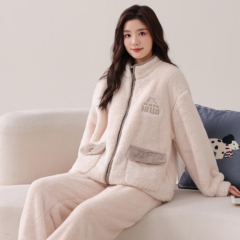 Парная пижама женская осенне-зимняя из кораллового флиса, утолщенная флисовая теплая фланелевая на молнии, мужской комплект для дома