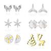 Earrings Set Small Pair Popularity Compatible with Metal Allergies Leave It On 925 Silver Various Piercing Types Cute 6 Pairs Fashionable Woman