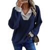 Women's Pullover Lapel Sweatshirt Fashionable Stitching Contrast Color Top
