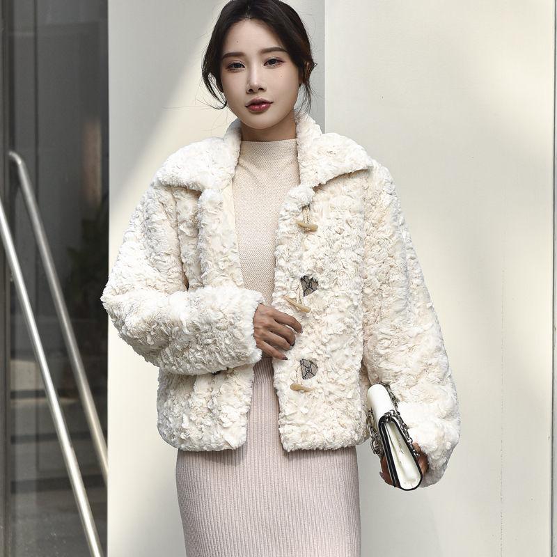Fashion Autumn Winter New Printed Plush Coat Fur Female Sheep Shearing One Wool Jacket