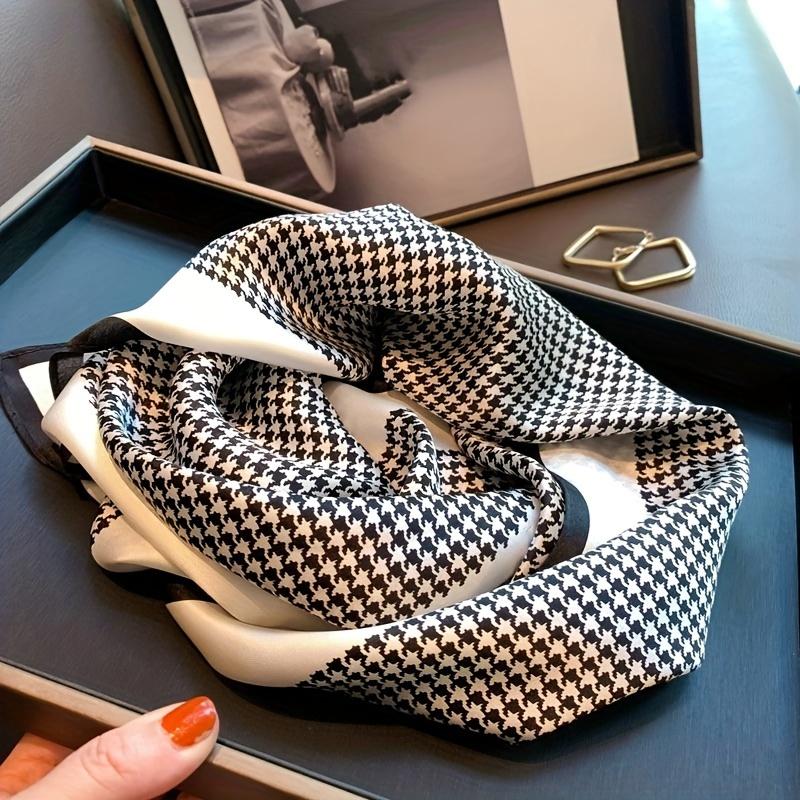 Простой квадратный шарф с узором «гусиная лапка», стильная тонкая гладкая шелковистая шаль, женская повседневная солнцезащитная повязка на голову