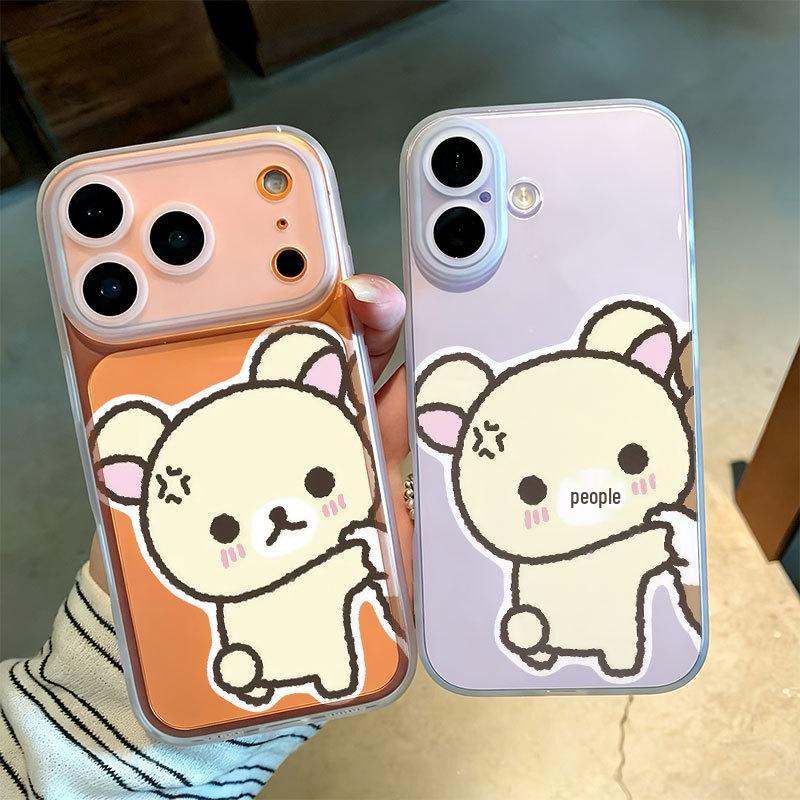 Парный чехол Rilakkuma: Совместим с iPhone 12/14/16/17 Pro Max, Мягкий чехол, Ударопрочный, Интегрированная кнопка камеры.