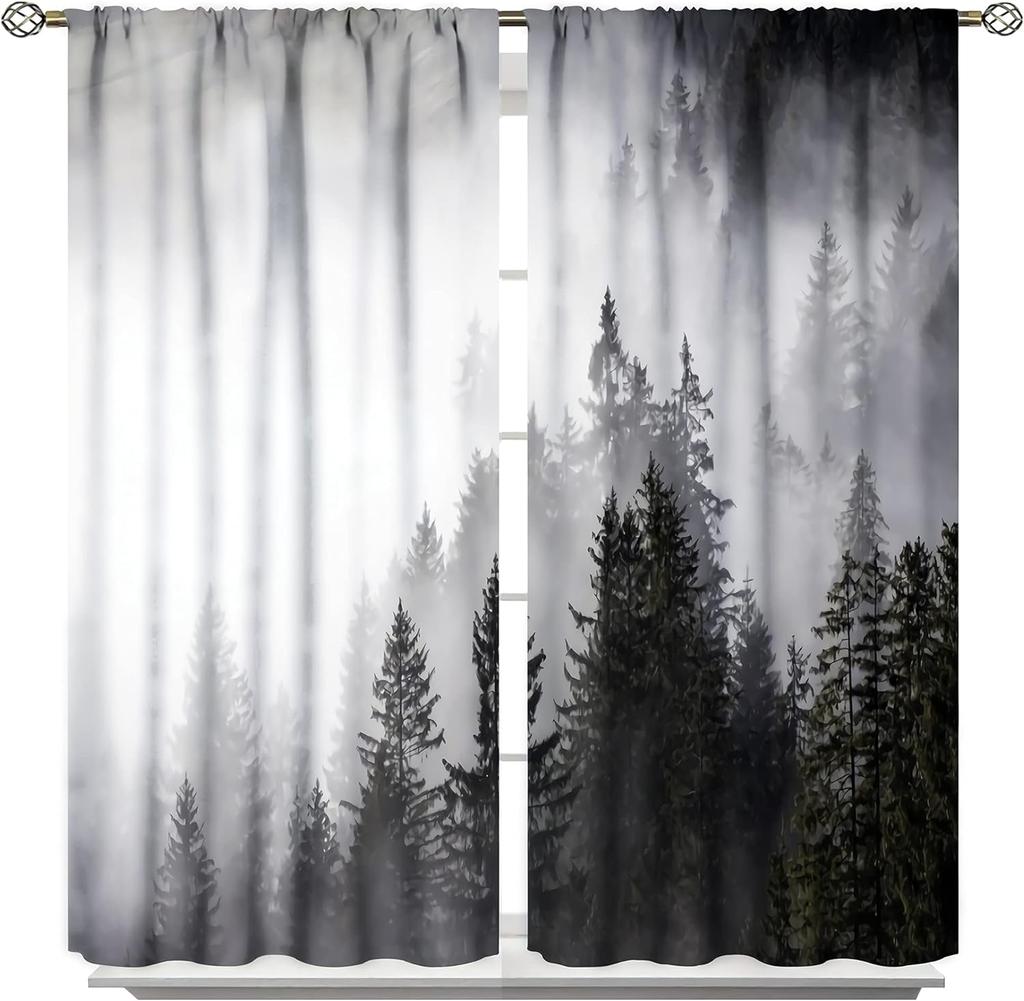 Country Forest Curtain Wild Animal Bear Deer fox Wolf Country Printed Curtain Semi-blackout Drape Bedroom Window Living Area Room Pair Of 2 Panels