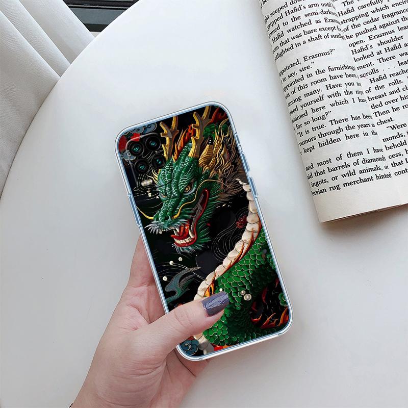 QE7 Chinese Dragon Transparent Phone Case for Samsung Galaxy A04 A04S A14 A23 A34 A54 M23 M33 M52 M53
