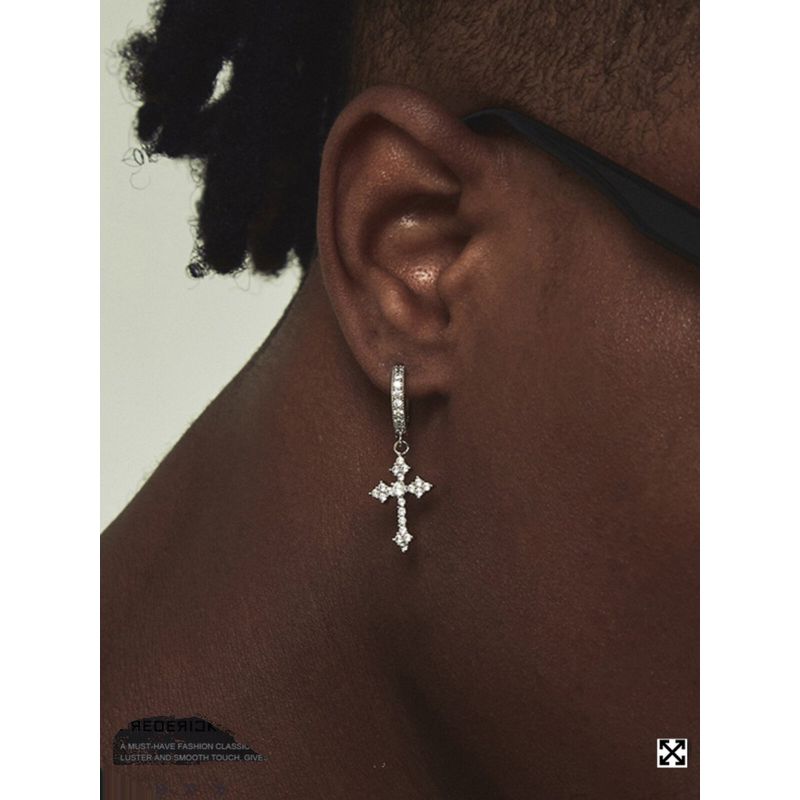 Fdk Cross Zircon Earrings for Men 2026 New Popular High-End Versatile Earrings with a Sense of Style and Trendiness