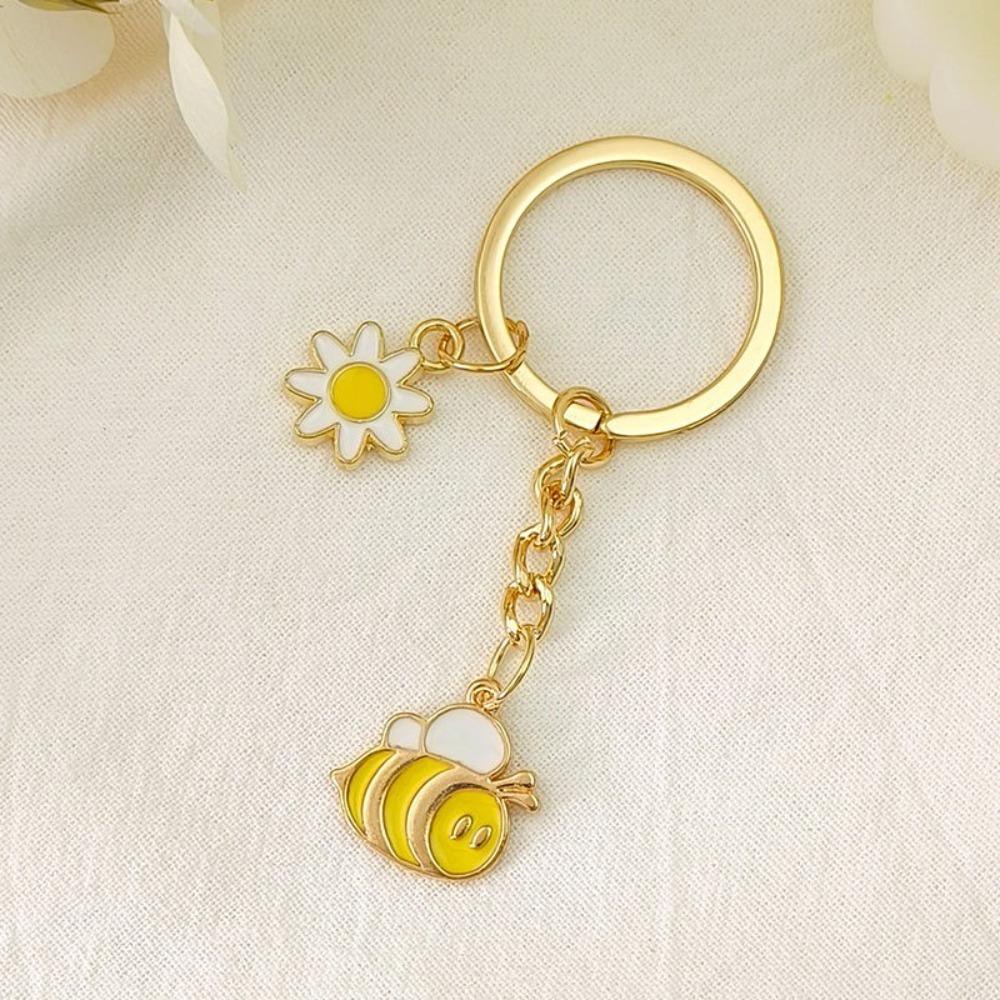 Мини брелок для ключей в виде пчелы и цветка, милый металлический эмалированный кулон, креативные садовые брелки для женщин и мужчин