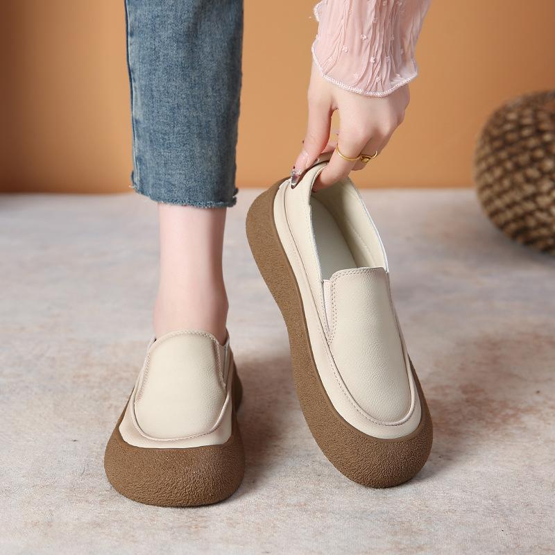 Первый слой коровьей кожи~ натуральная кожа, однопедальные туфли, женская обувь, весна-лето 2025, новые повседневные туфли на платформе, белые туфли