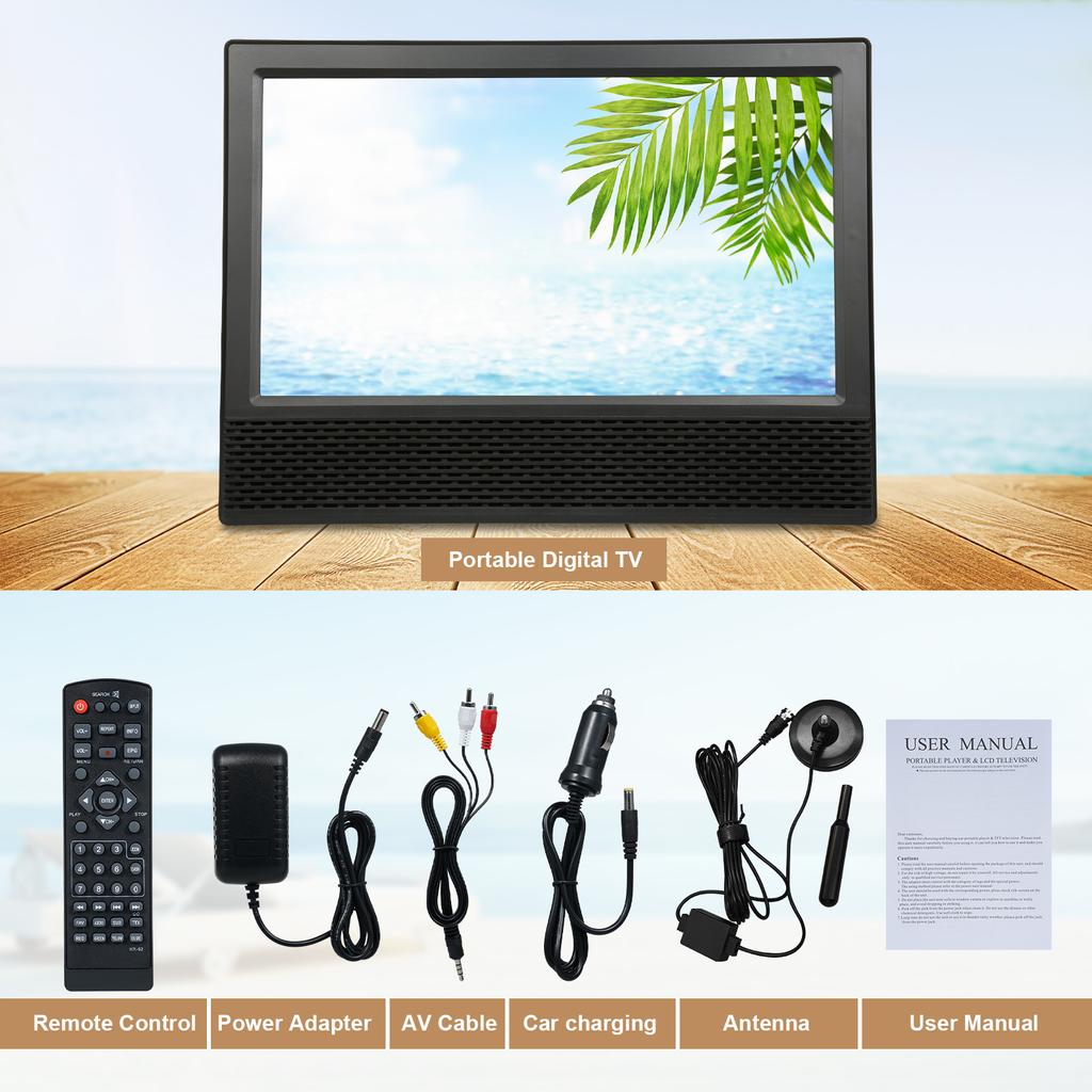 14-inch ATSC Digital TV Player Portable Car TV Television Multimedia Player FM Radio with Remote