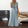 A-Line Dress Elegent Beauty Lady Dress Single-breasted Large Hem Long Dress Solid Color