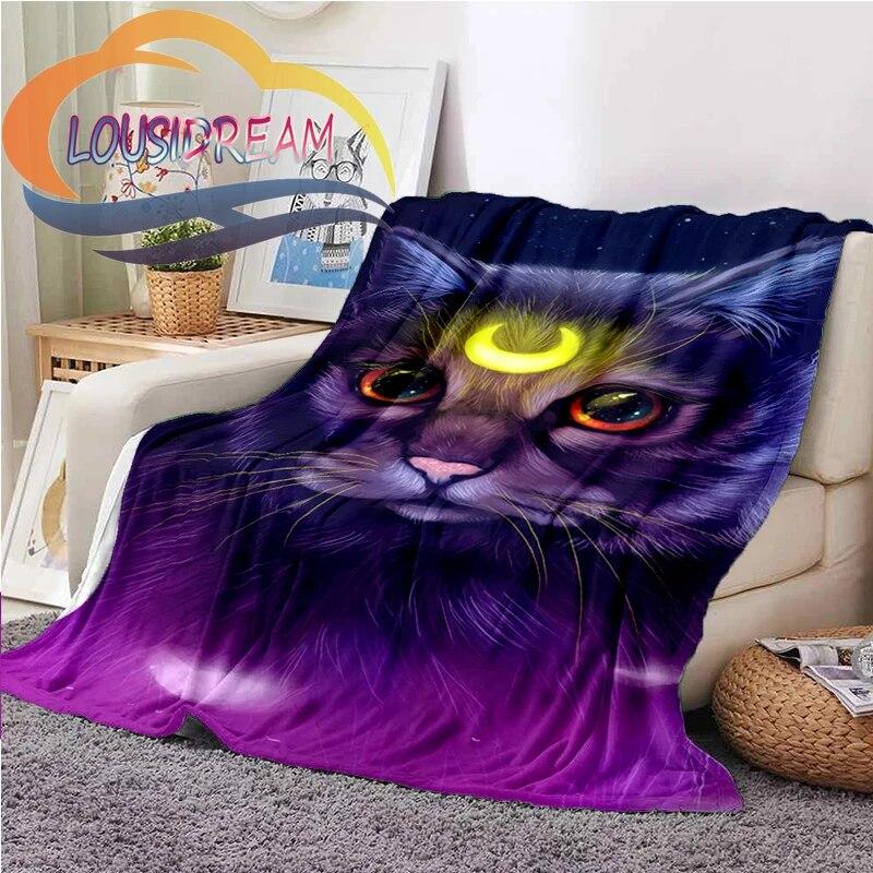 Luminous Moon Cat Purple Background Fashion Blanket, Gift for Animal Lovers, Soft Outdoor Travel Skin Friendly