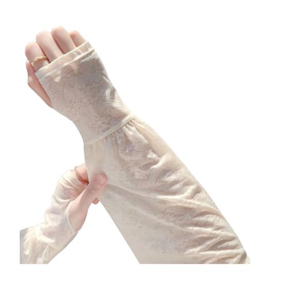 Summer Lace Arm Sleeves for Women UV Sun Protection Fingerless Long Gloves Floral Lace Sunscreen Sleeve for Driving Cycling