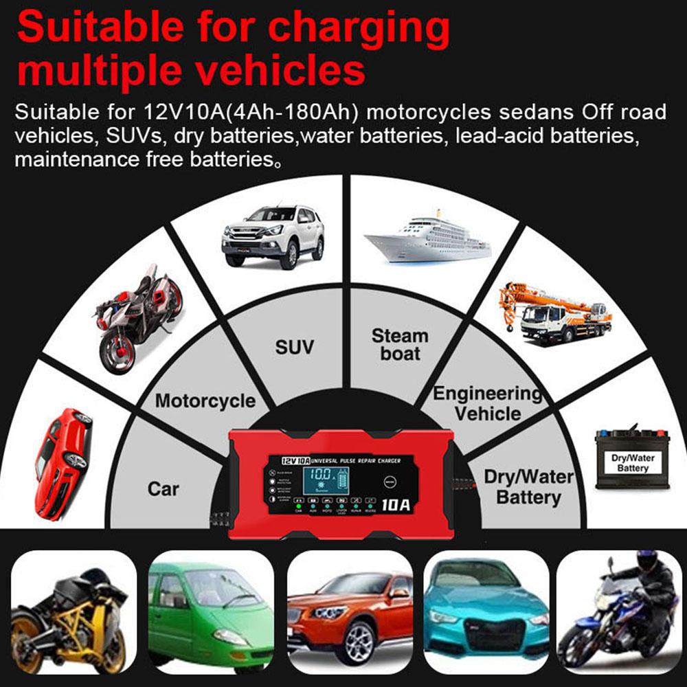Зарядное устройство для литий-железо-фосфатных аккумуляторов 12 В 10 А 14,6 В 10 А, импульсное восстановление, зарядное устройство для автомобильного аккумулятора, цифровой ЖК-дисплей, умная зарядка аккумулятора, вилка ЕС/США