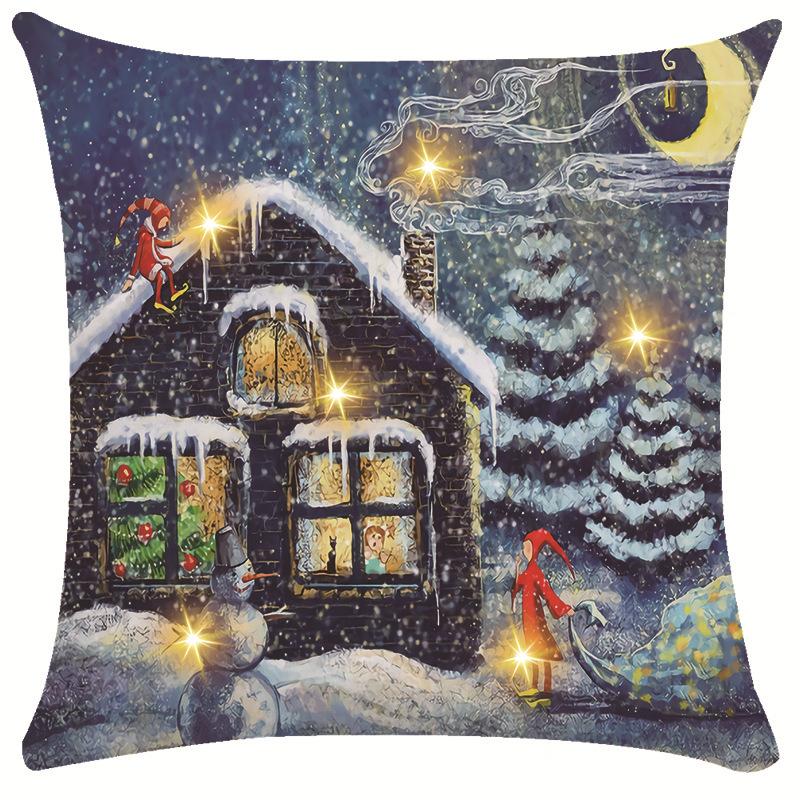 New Christmas Decorative Cushion Cover Snowman Print Cushion Cover LED Pillow Light Cushion