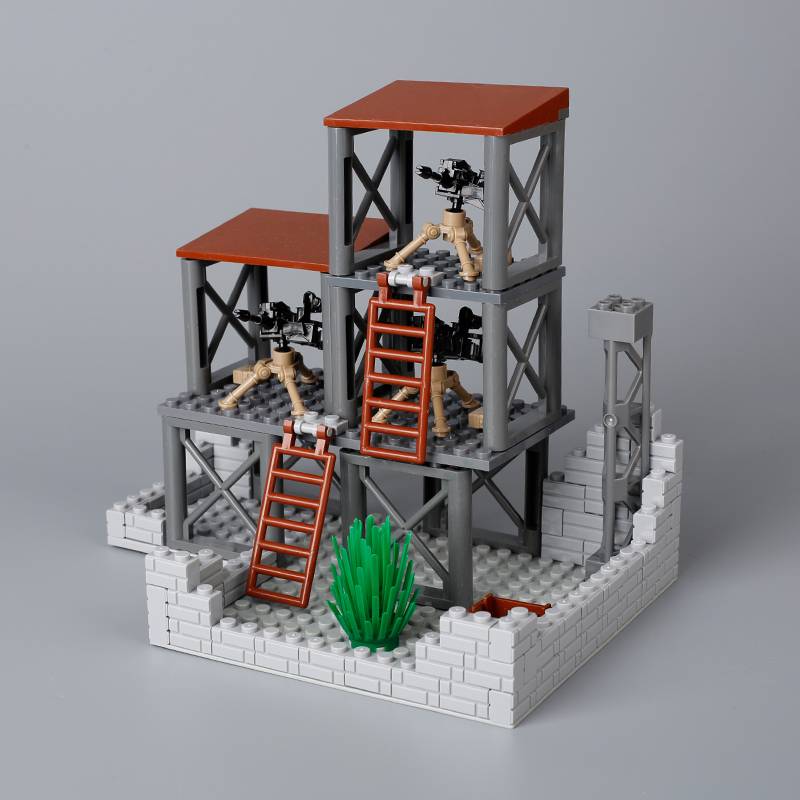 Военный MOC Здание часового Строительный блок Солдат Мешок с песком Забор Снаряд для пушки Колючая проволока Стойка для оружия Тренировочная площадка Сторожевая башня Игрушка K018