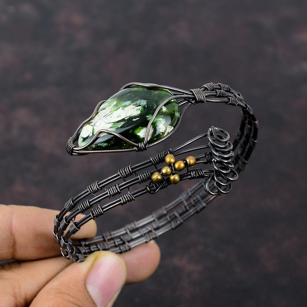 Браслет из австралийского хрома и халцедона с драгоценными камнями, регулируемый браслет-манжета, обмотанный медной проволокой, браслет ручной работы, медные ювелирные изделия, подарок для него