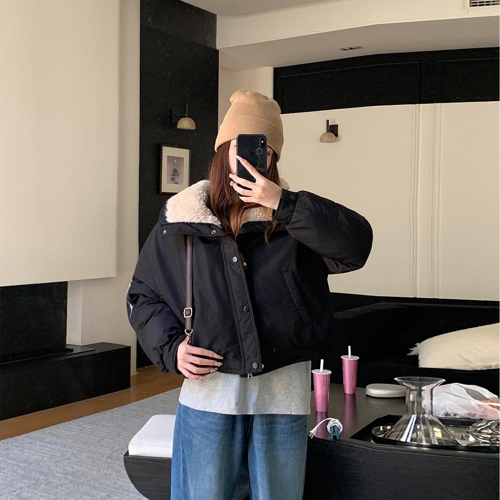 Осень Зима Утолщенная Теплая Парка Женская Повседневная Милая Однотонная Большой Карман Свободные Куртки Верхняя Одежда