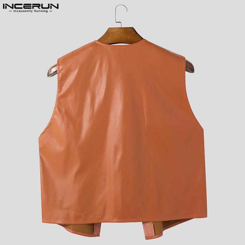INCERUN Мужские повседневные свободные майки из искусственной кожи без рукавов с вырезом и ажурным узором